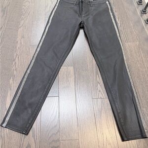 Articles of Society Black Coated Skinny Jeans with Rhinestone Side Stripe
